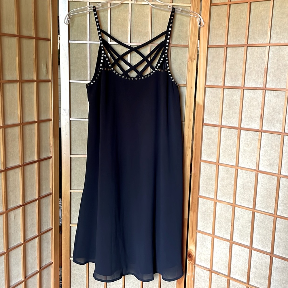 Forever 21 Dress Halter Style Black Gold Stud Accents Swing Party Dress